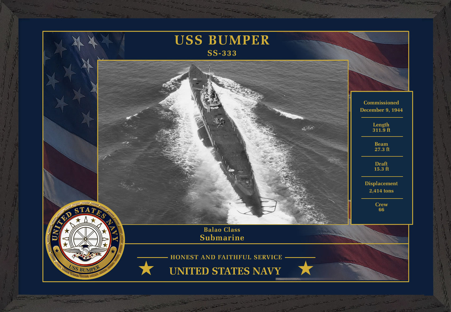 USS Bumper SS-333 Framed Patriotic Photo