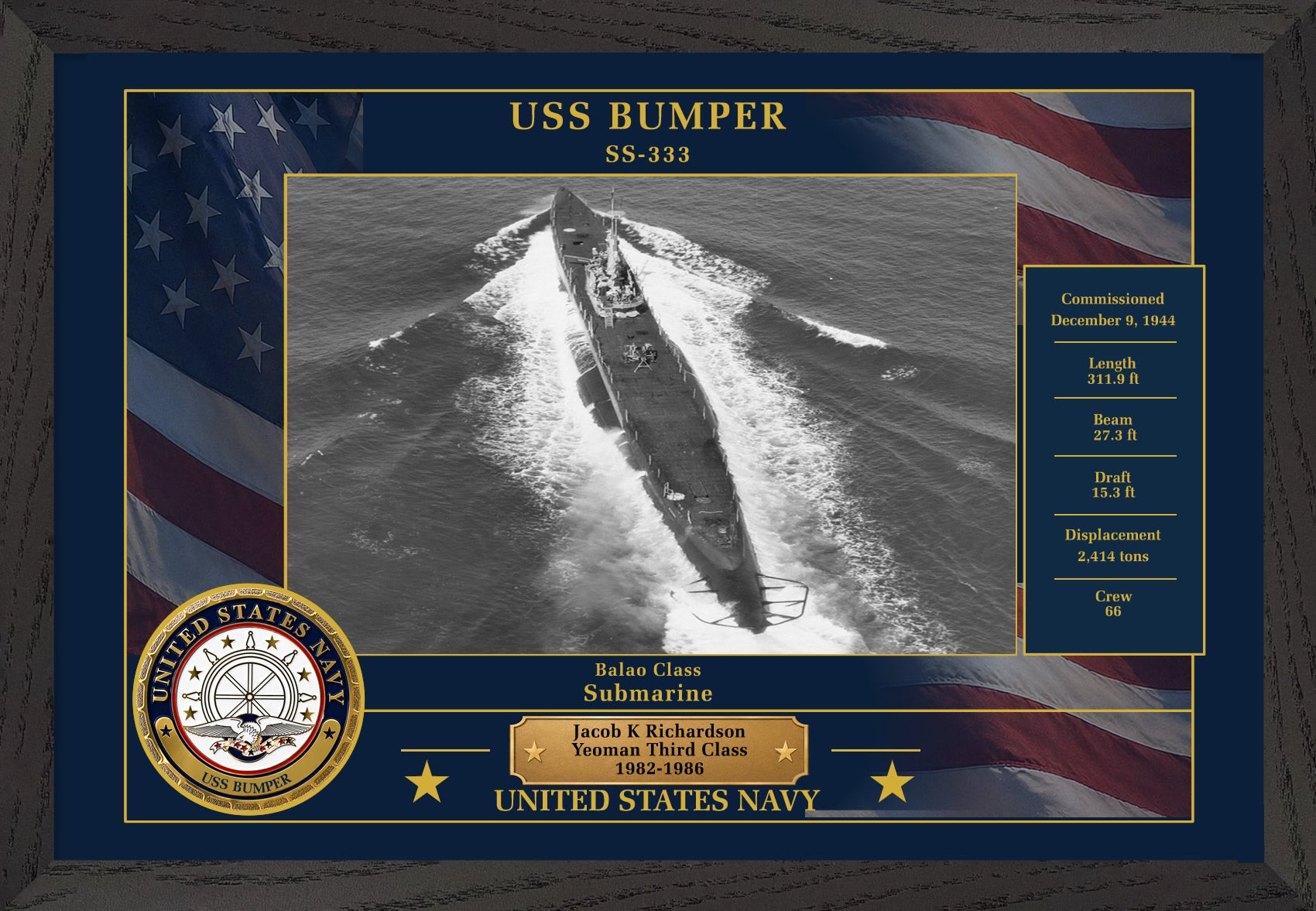 USS Bumper SS-333 Framed Patriotic Photo