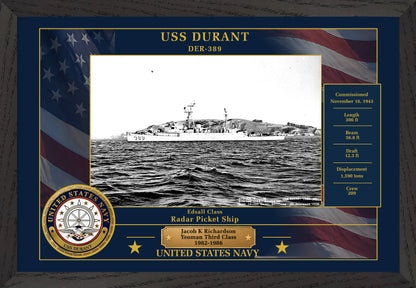 USS Durant DER-389 Framed Patriotic Photo