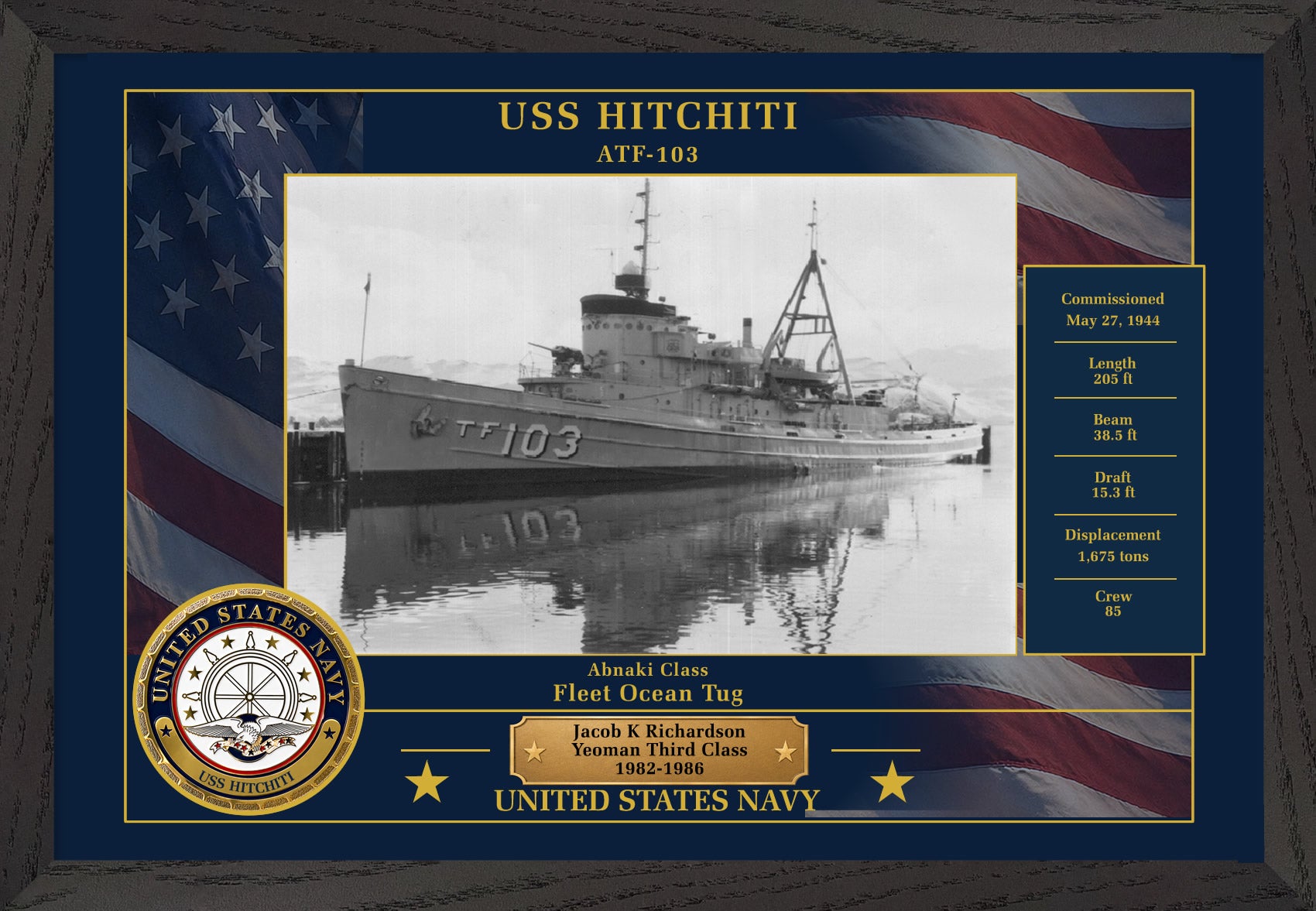 USS Hitchiti ATF-103 Framed Patriotic Photo