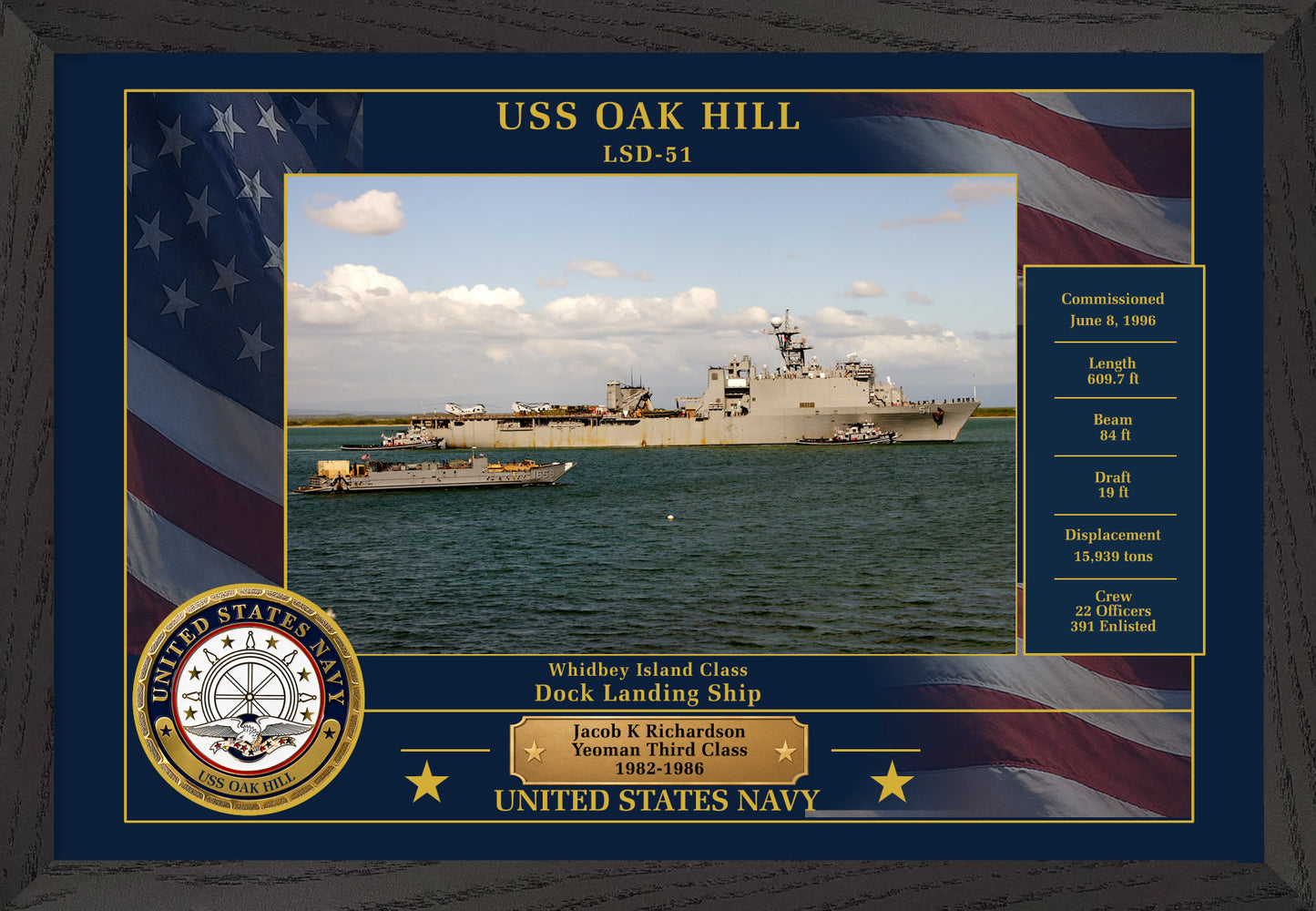 USS Oak Hill LSD-51 Framed Patriotic Photo