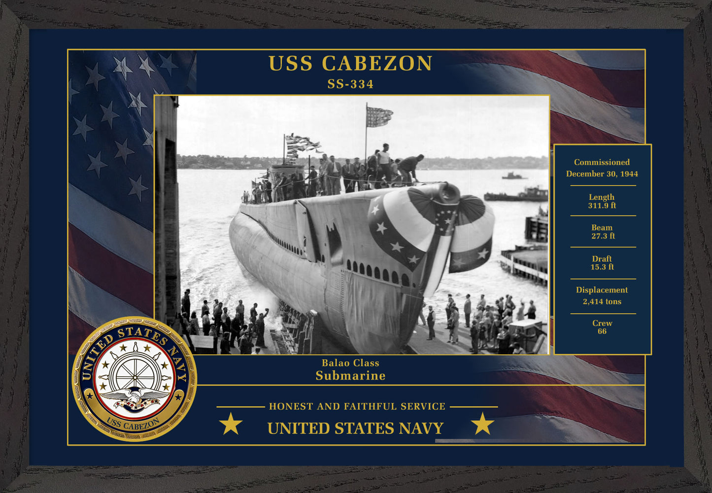 USS Cabezon SS-334 Framed Patriotic Photo