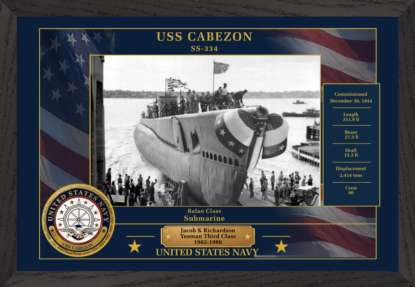 USS Cabezon SS-334 Framed Patriotic Photo