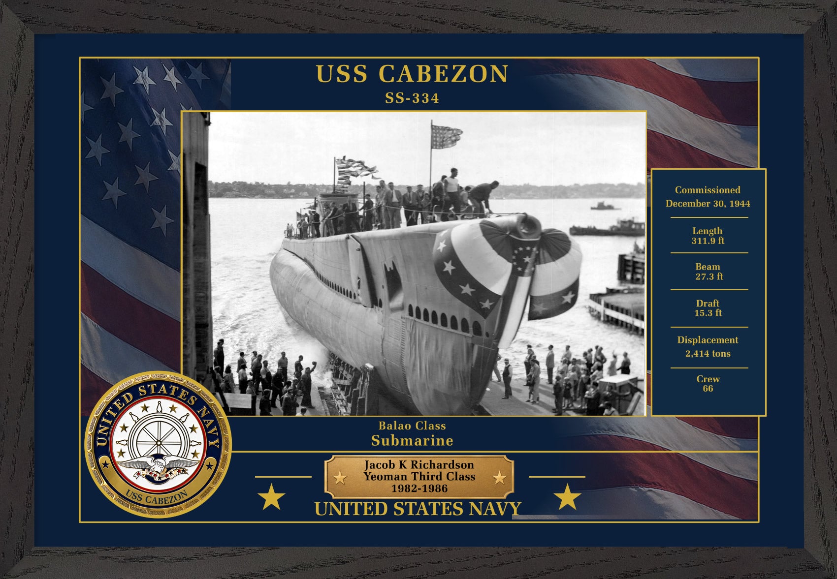 USS Cabezon SS-334 Framed Patriotic Photo