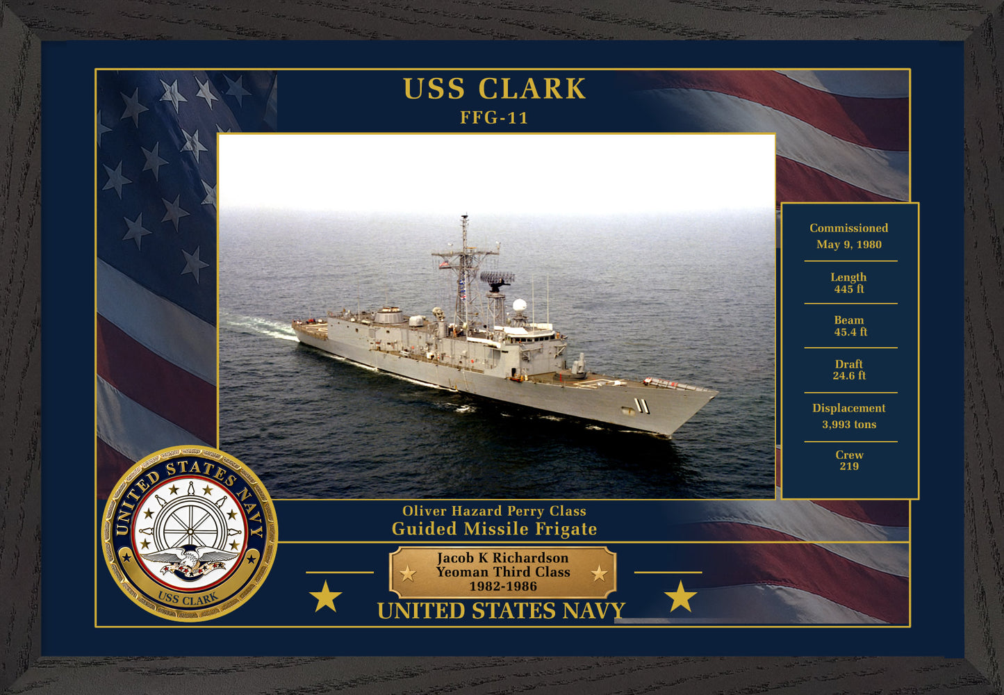 USS Clark FFG-11 Framed Patriotic Photo