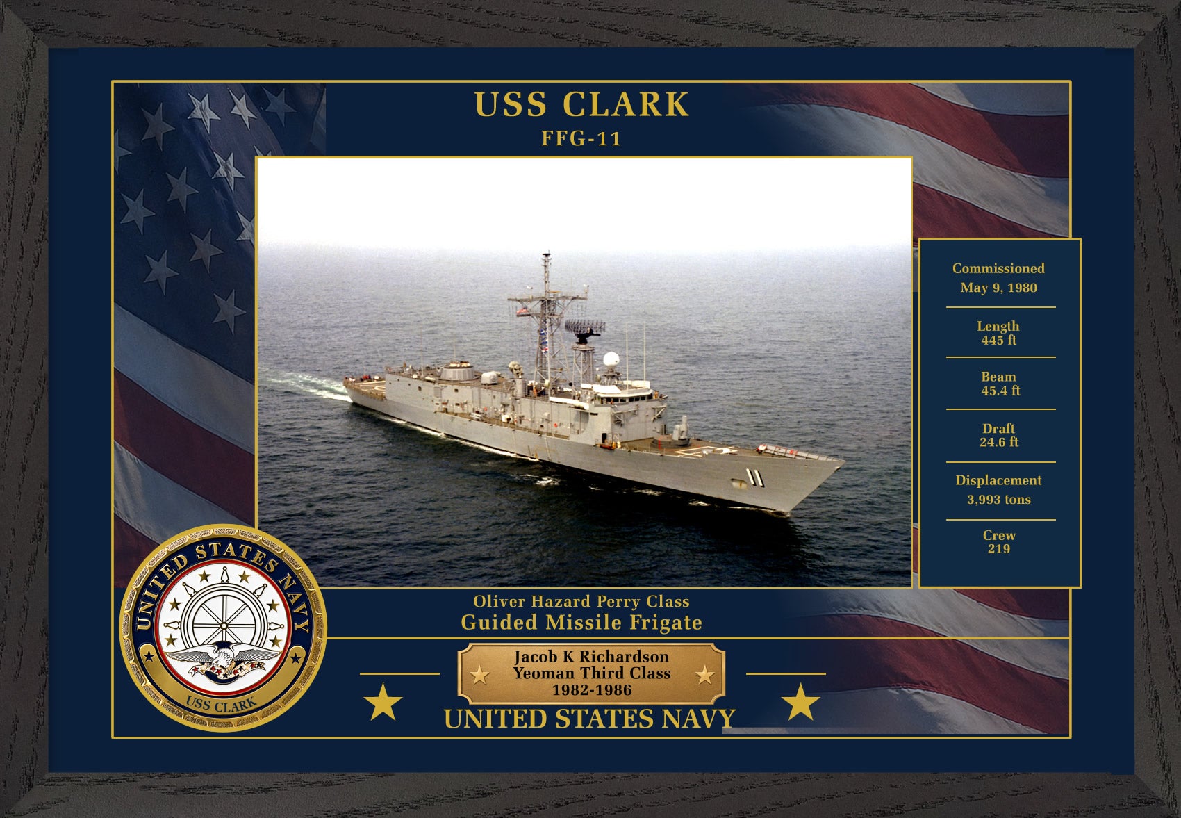 USS Clark FFG-11 Framed Patriotic Photo