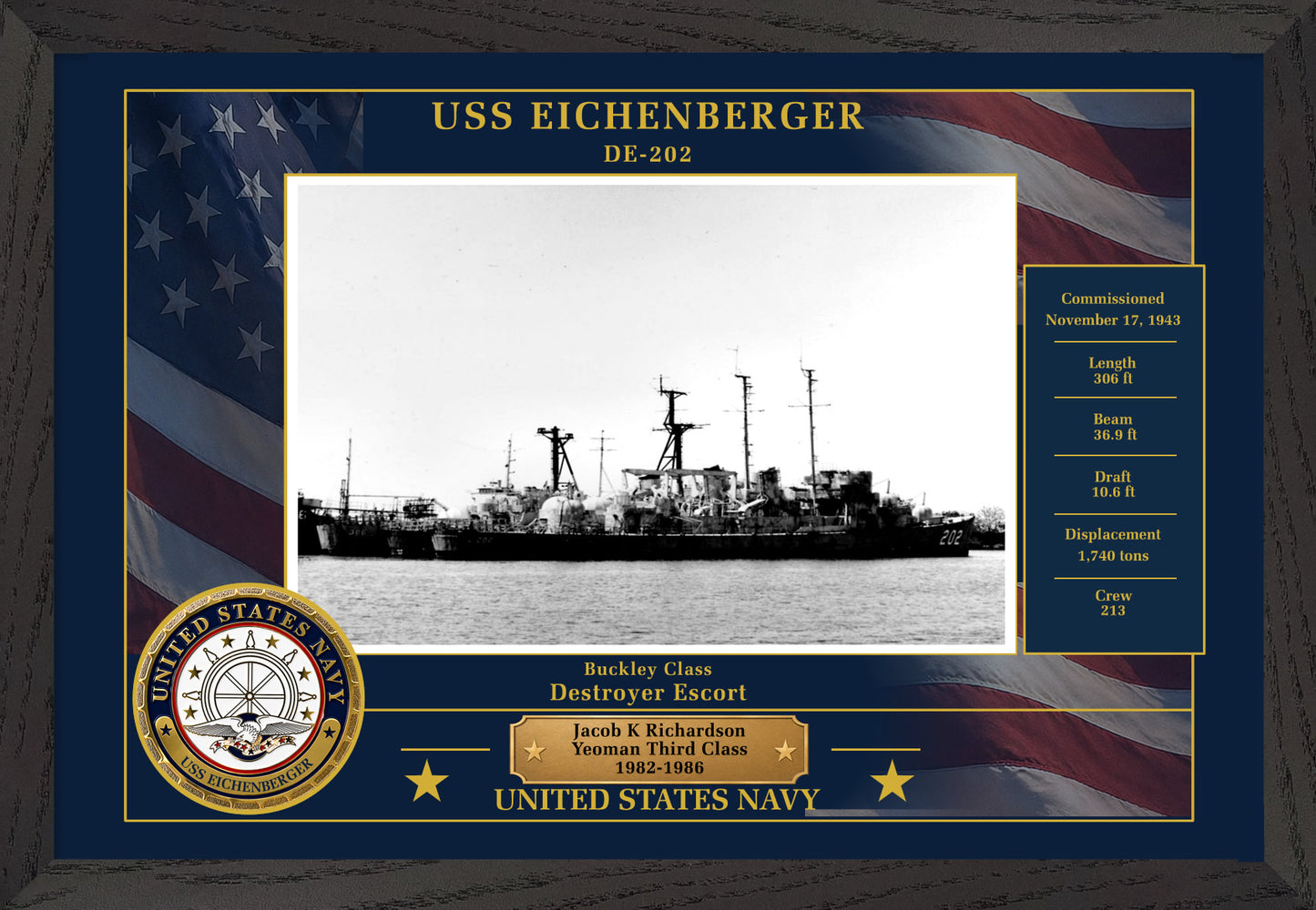 USS Eichenberger DE-202 Framed Patriotic Photo