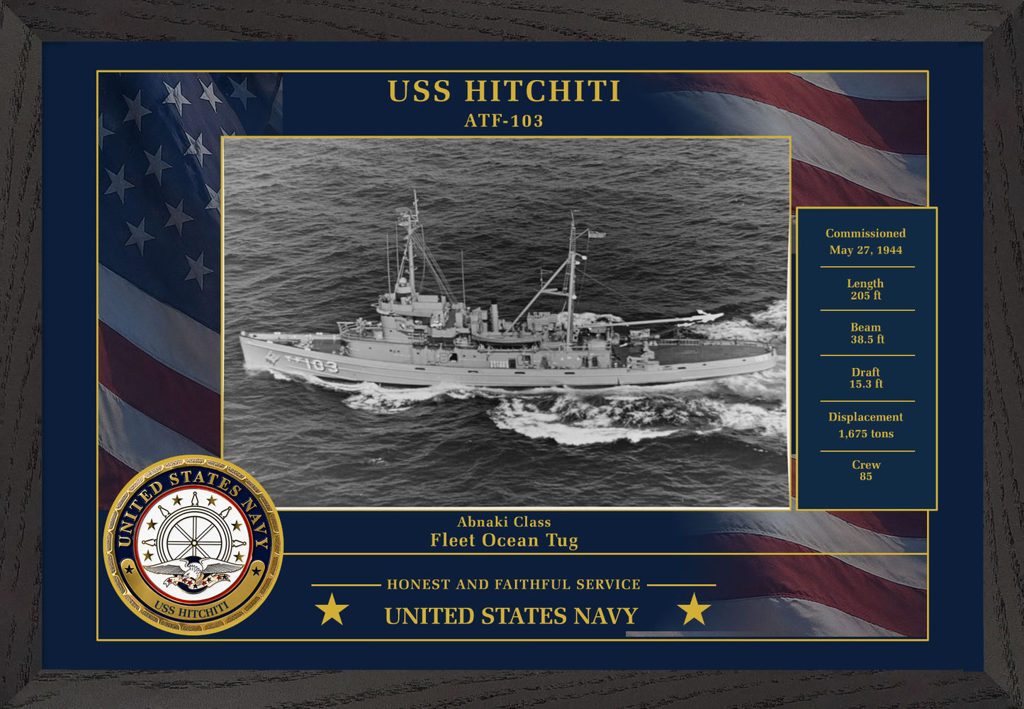 USS Hitchiti ATF-103 Framed Patriotic Photo