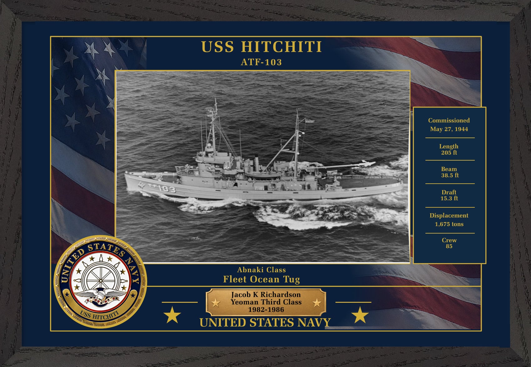 USS Hitchiti ATF-103 Framed Patriotic Photo