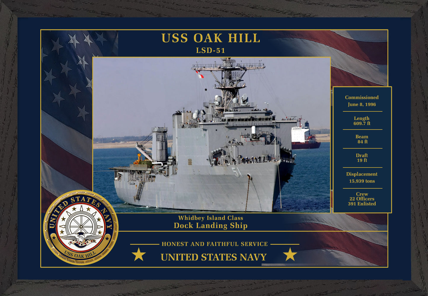USS Oak Hill LSD-51 Framed Patriotic Photo