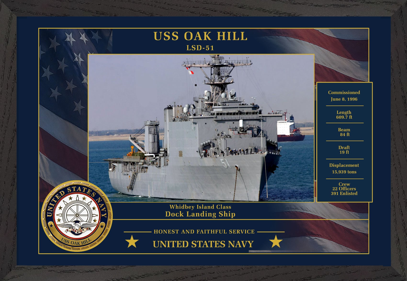 USS Oak Hill LSD-51 Framed Patriotic Photo
