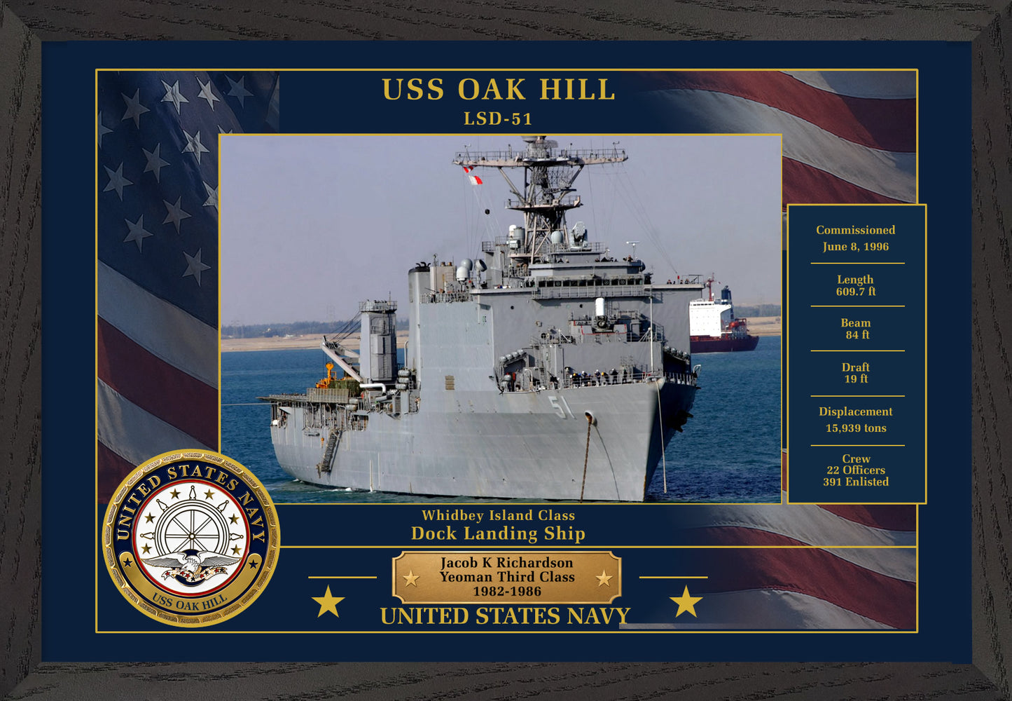 USS Oak Hill LSD-51 Framed Patriotic Photo