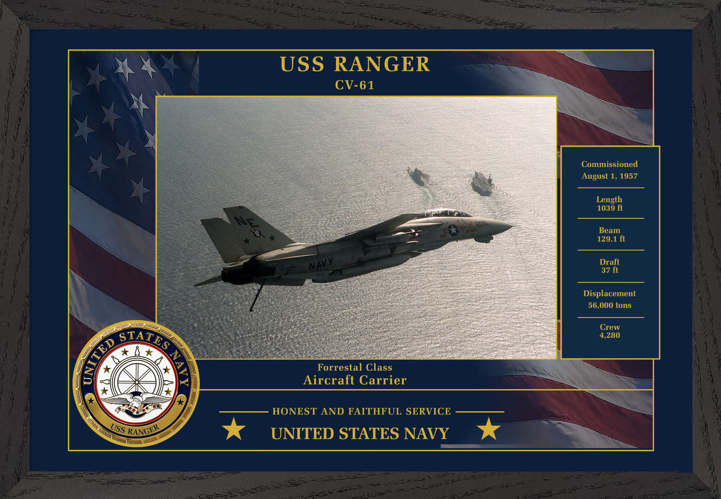 USS Ranger CV-61 Framed Patriotic Photo