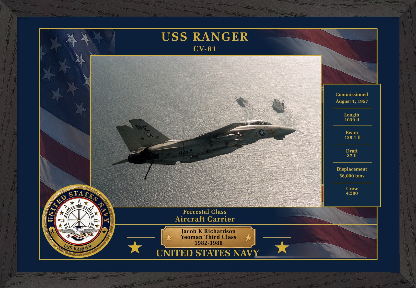 USS Ranger CV-61 Framed Patriotic Photo