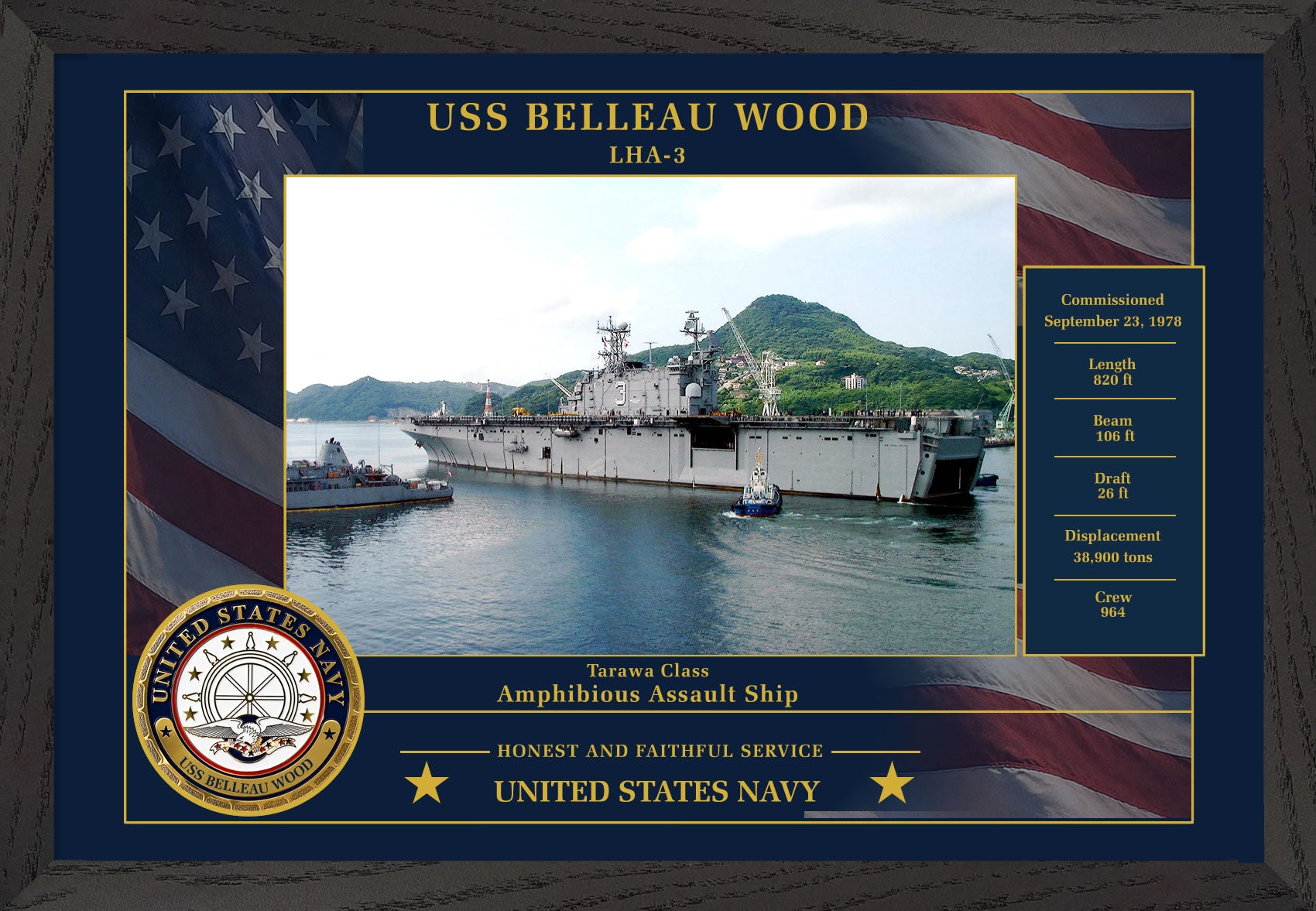 USS Belleau Wood LHA-3 Framed Patriotic Photo