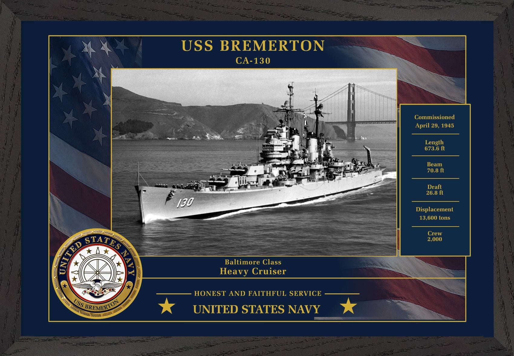 USS Bremerton CA-130 Framed Patriotic Photo