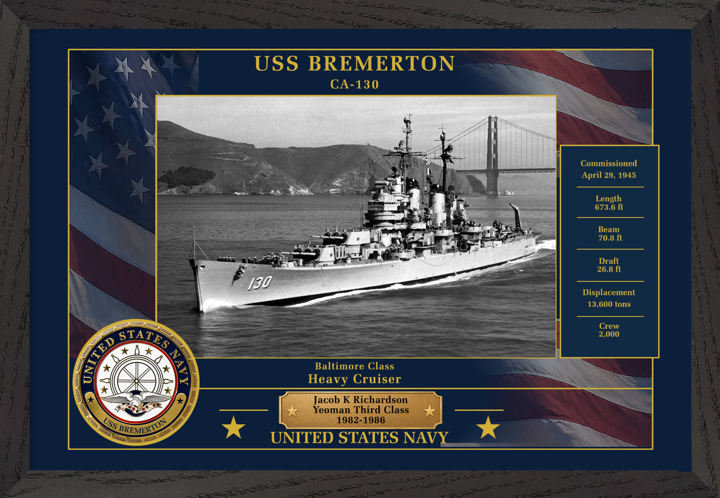 USS Bremerton CA-130 Framed Patriotic Photo
