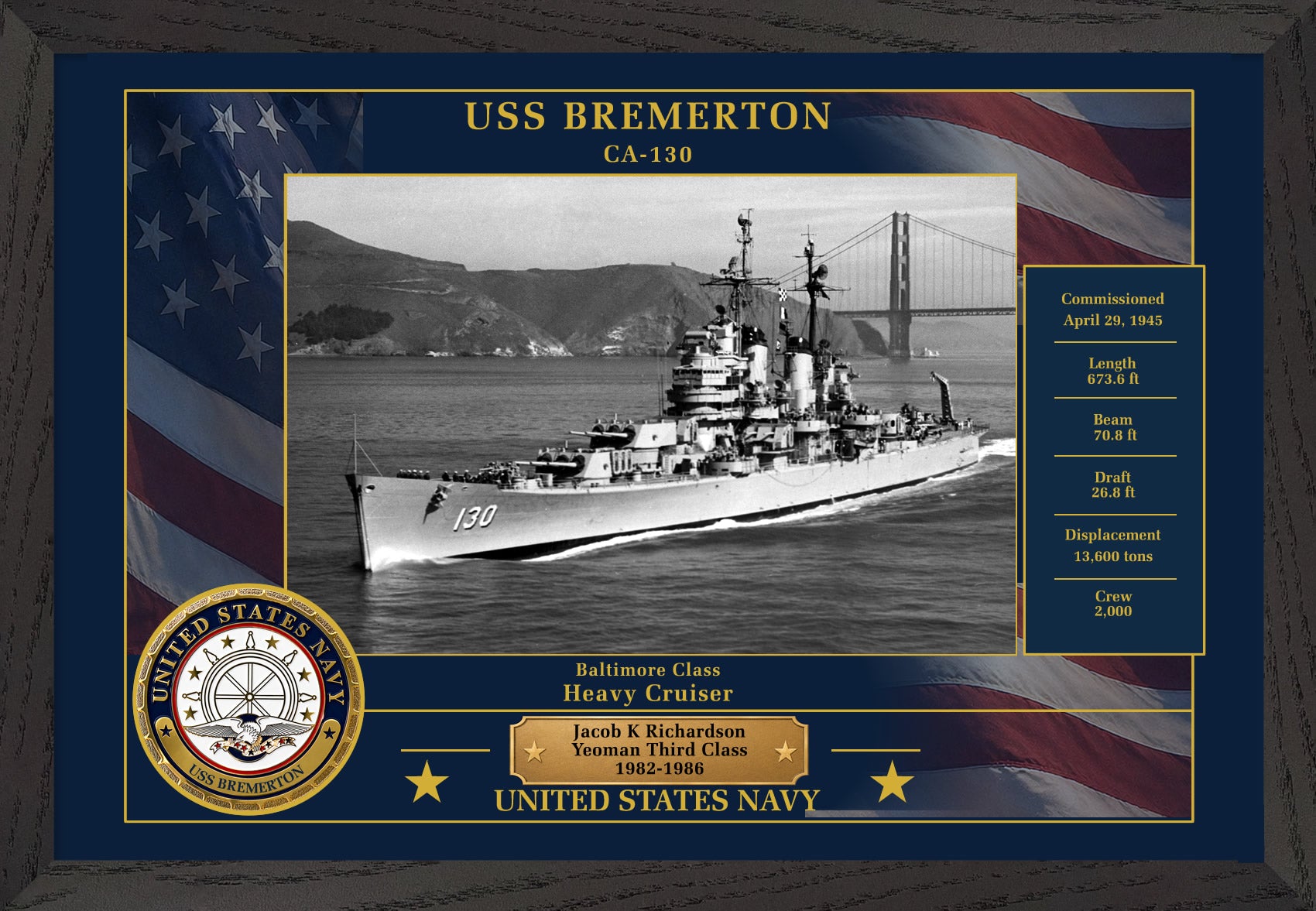 USS Bremerton CA-130 Framed Patriotic Photo
