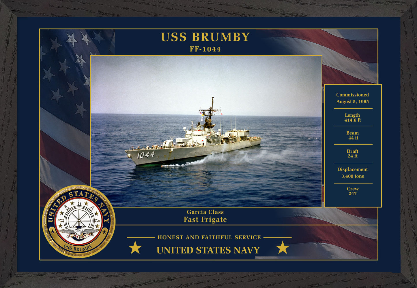 USS Brumby FF-1044 Framed Patriotic Photo