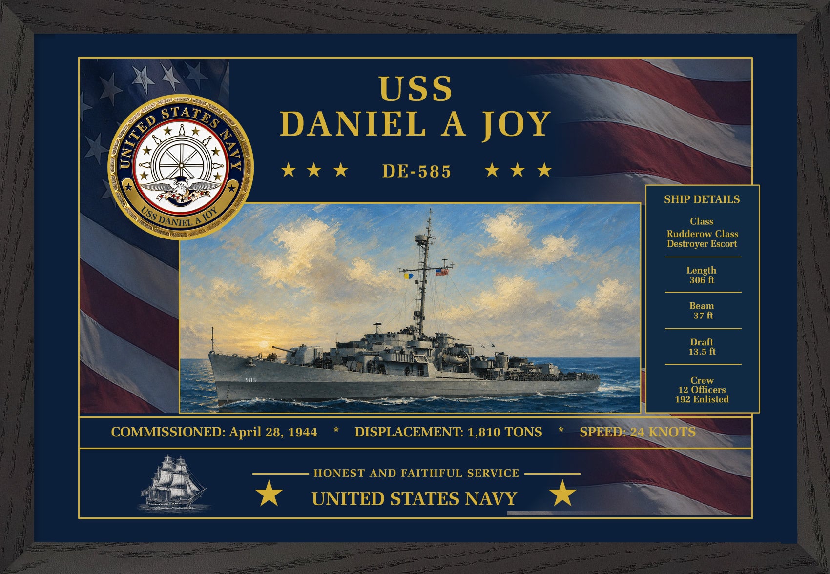 USS Daniel A Joy DE-585 Framed Patriotic Art
