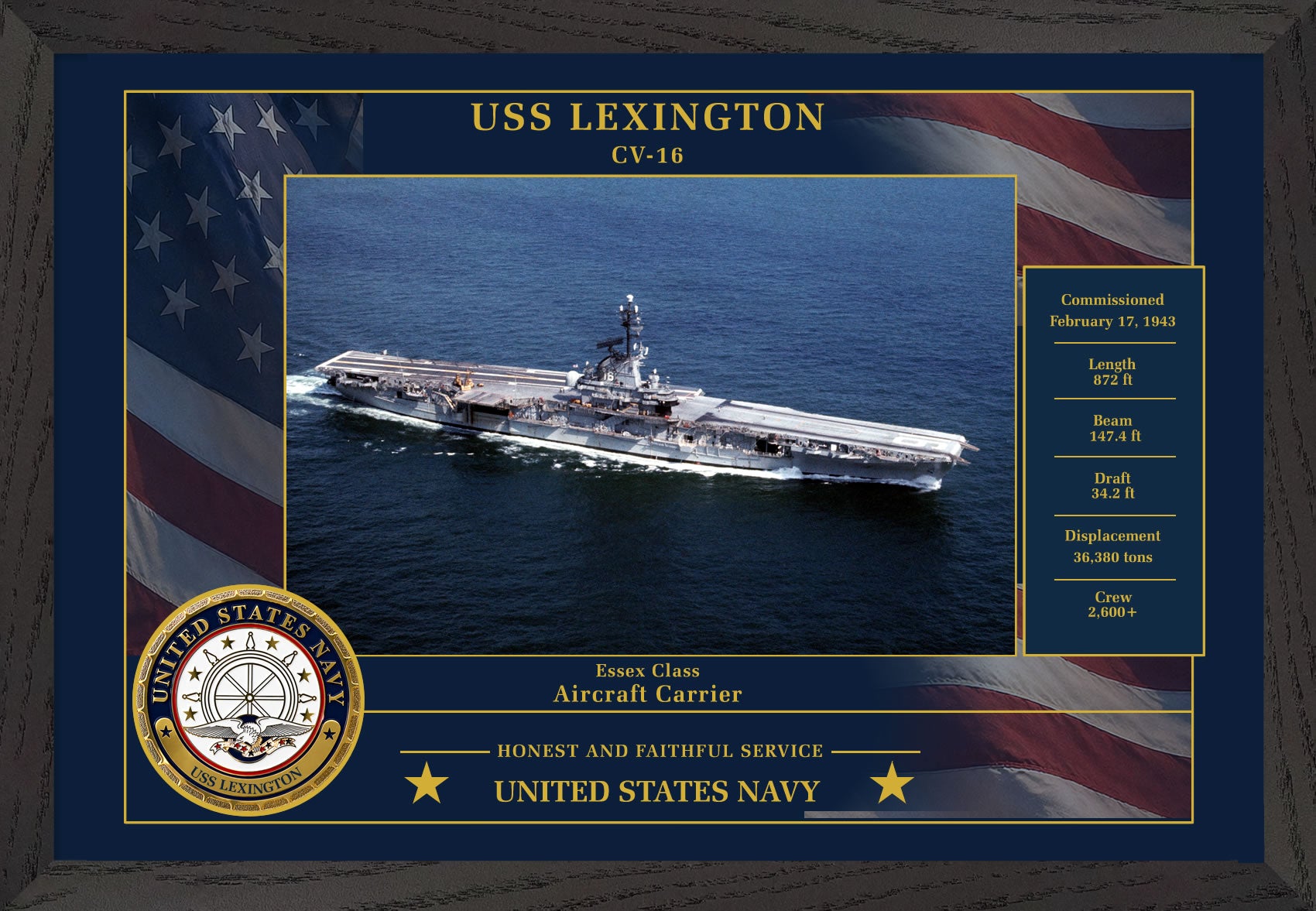 USS Lexington CV-16 Framed Patriotic Photo