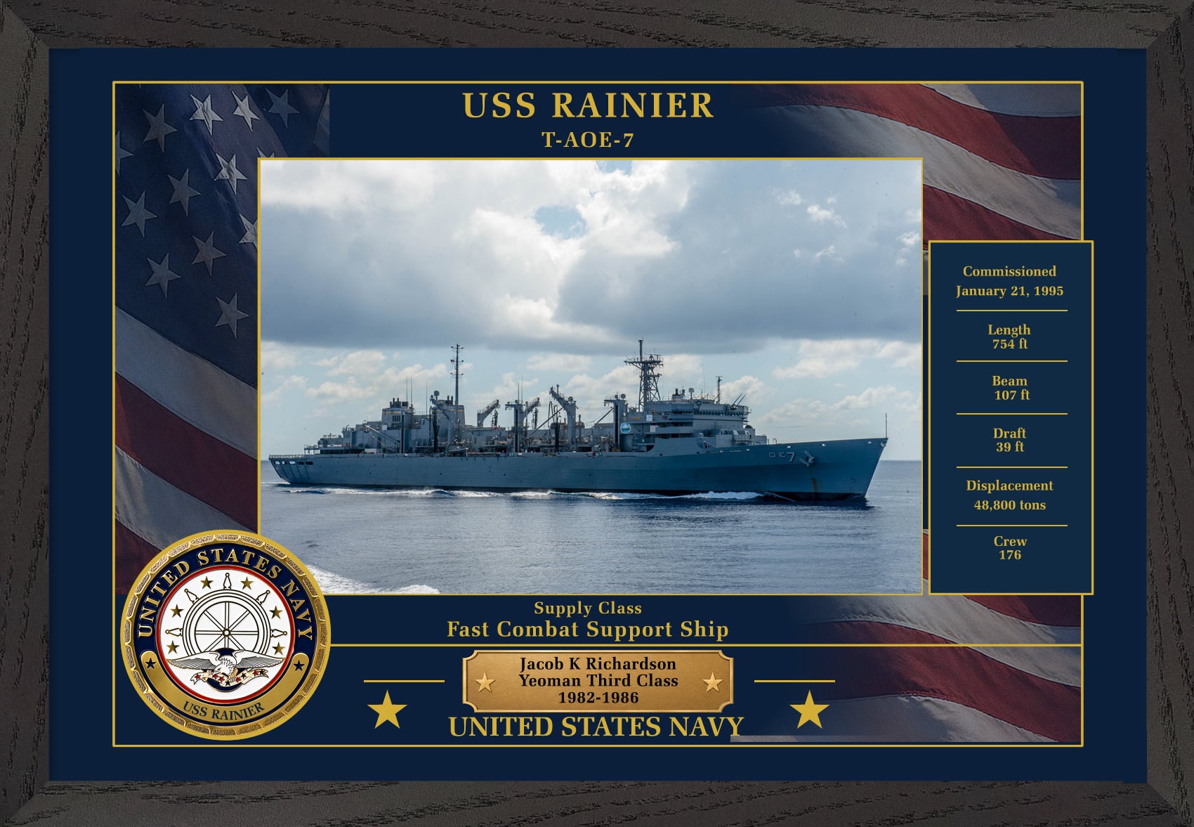 USS Rainier T AOE-7 Framed Patriotic Photo