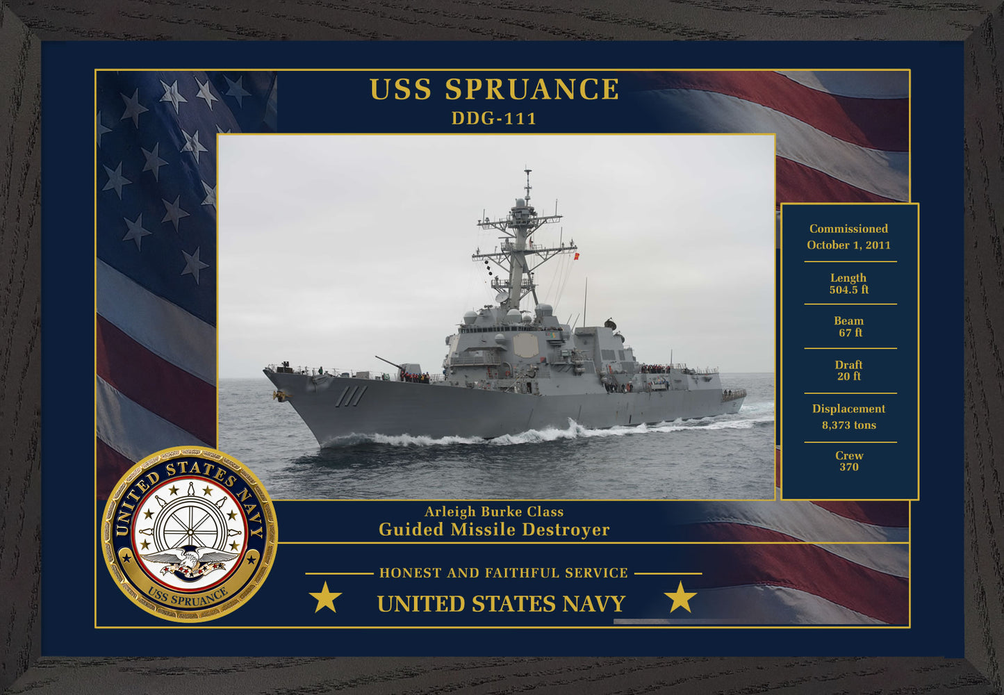 USS Spruance DDG-111 Framed Patriotic Photo