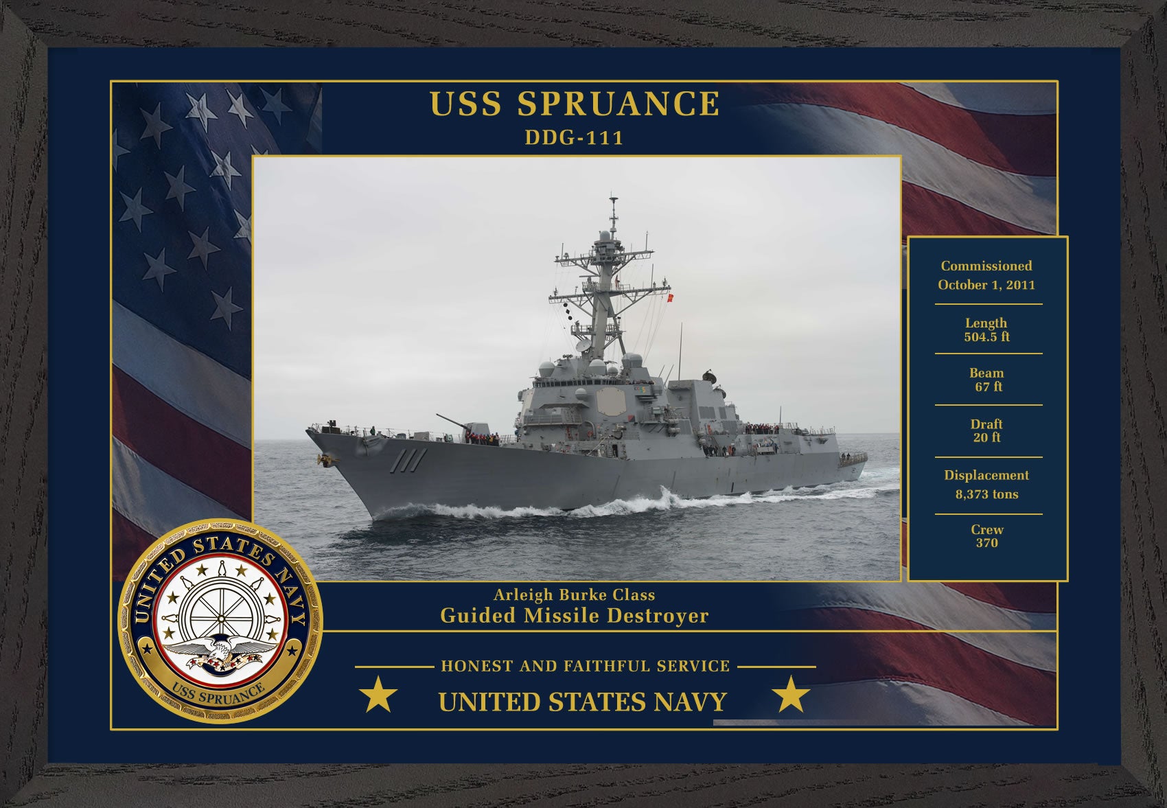 USS Spruance DDG-111 Framed Patriotic Photo