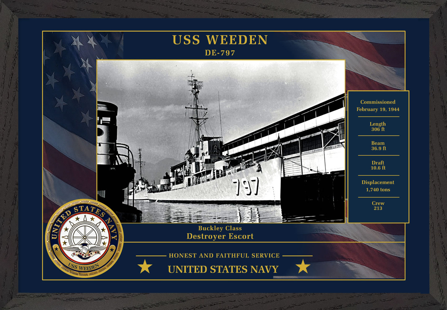 USS Weeden DE-797 Framed Patriotic Photo