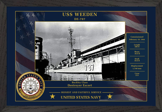 USS Weeden DE-797 Framed Patriotic Photo