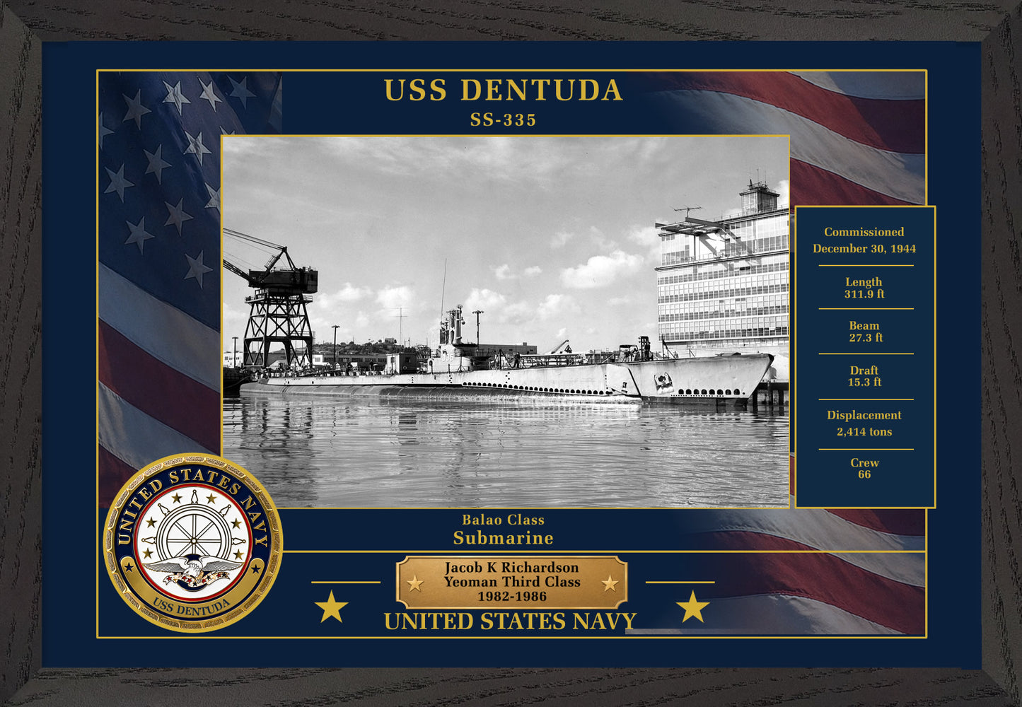 USS Dentuda SS-335 Framed Patriotic Photo