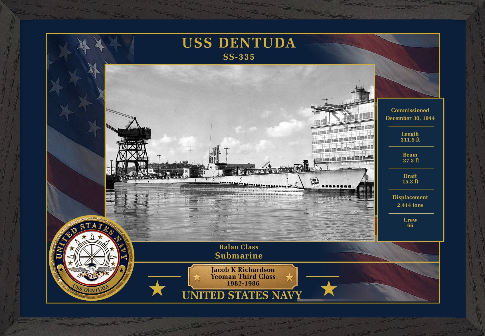 USS Dentuda SS-335 Framed Patriotic Photo