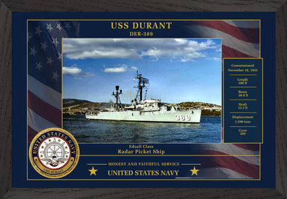 USS Durant DER-389 Framed Patriotic Photo