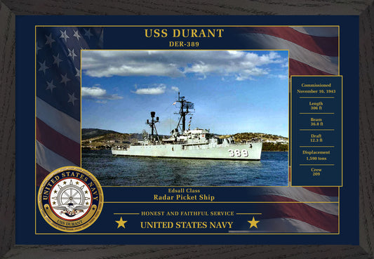 USS Durant DER-389 Framed Patriotic Photo