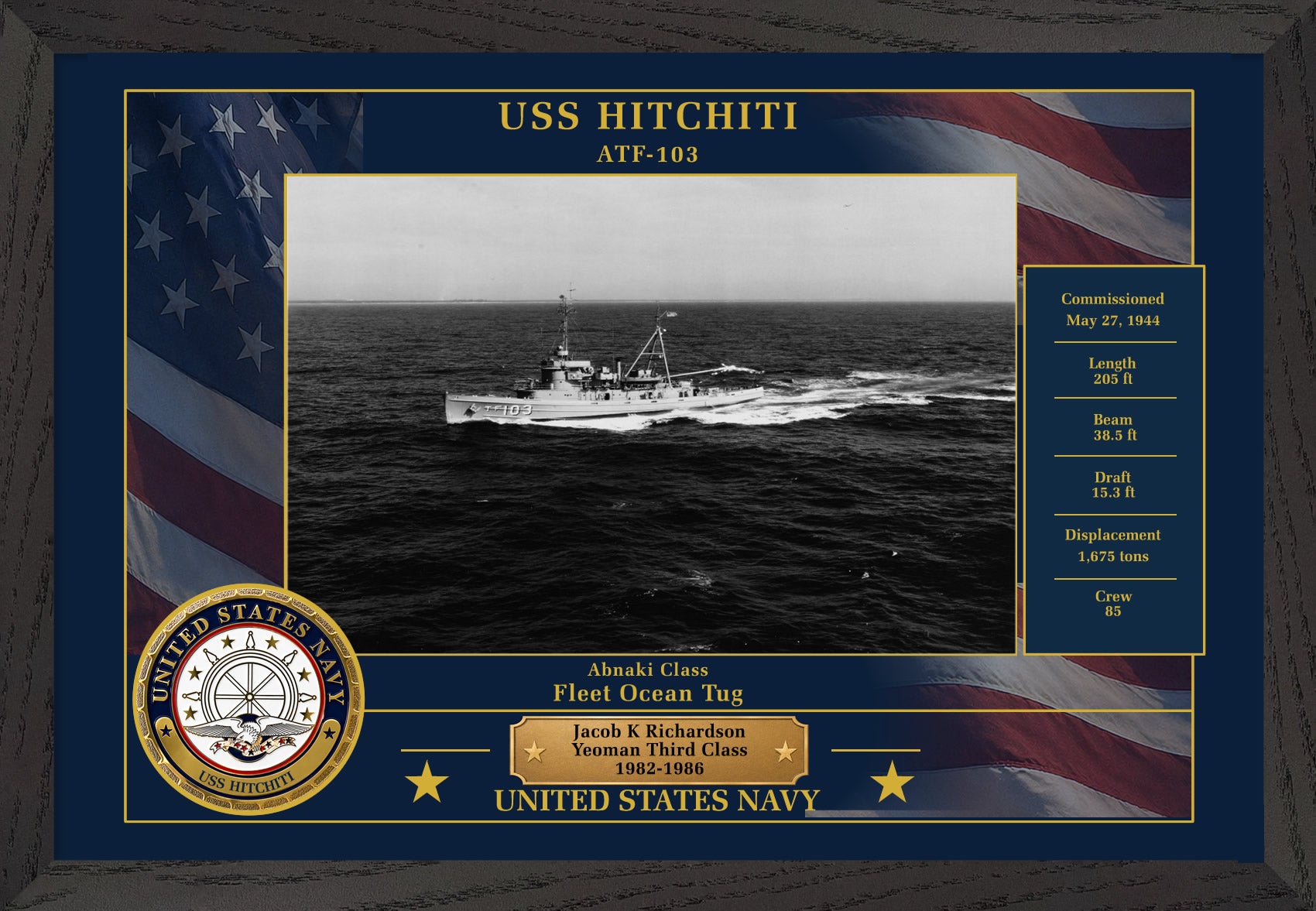 USS Hitchiti ATF-103 Framed Patriotic Photo