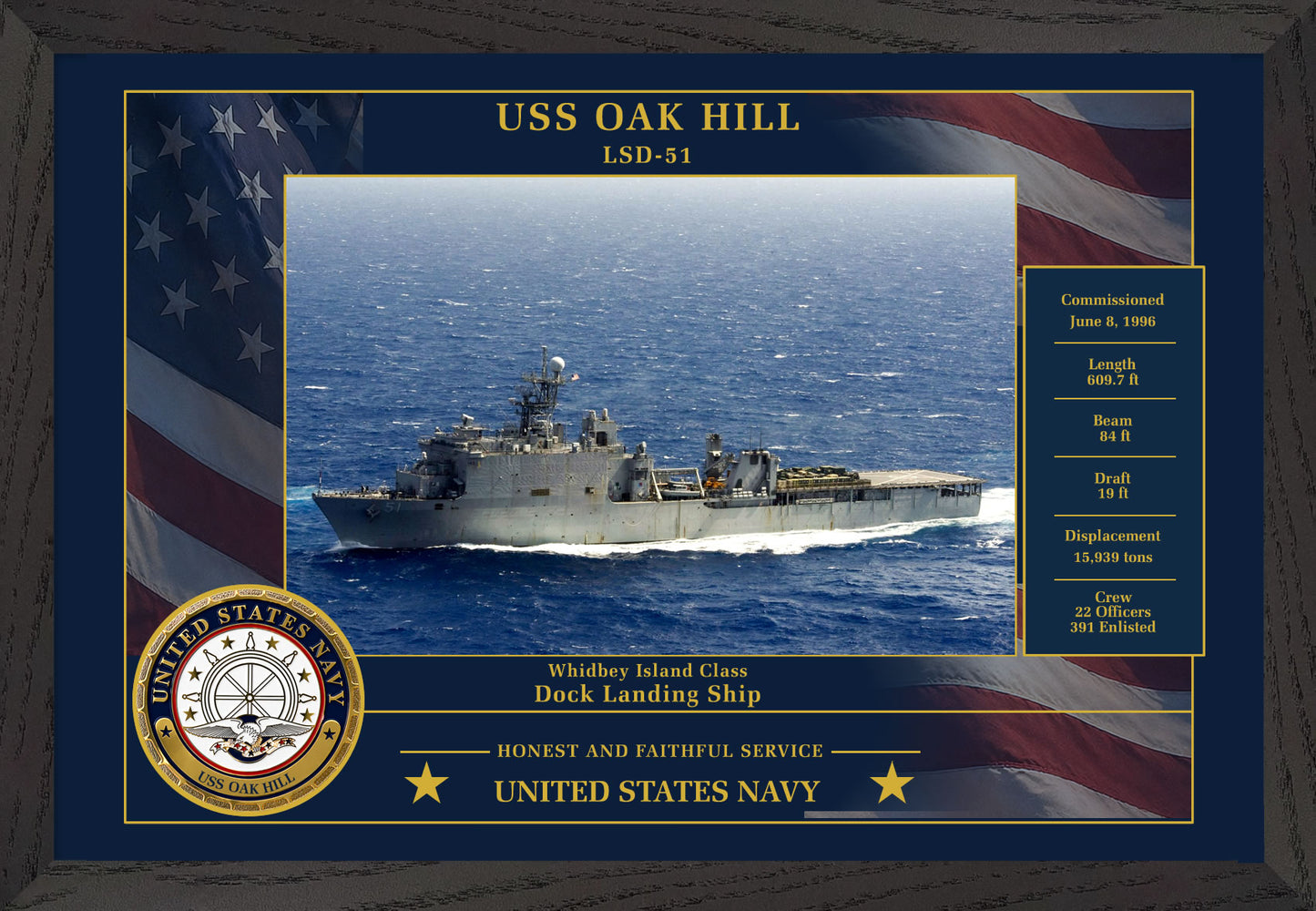USS Oak Hill LSD-51 Framed Patriotic Photo