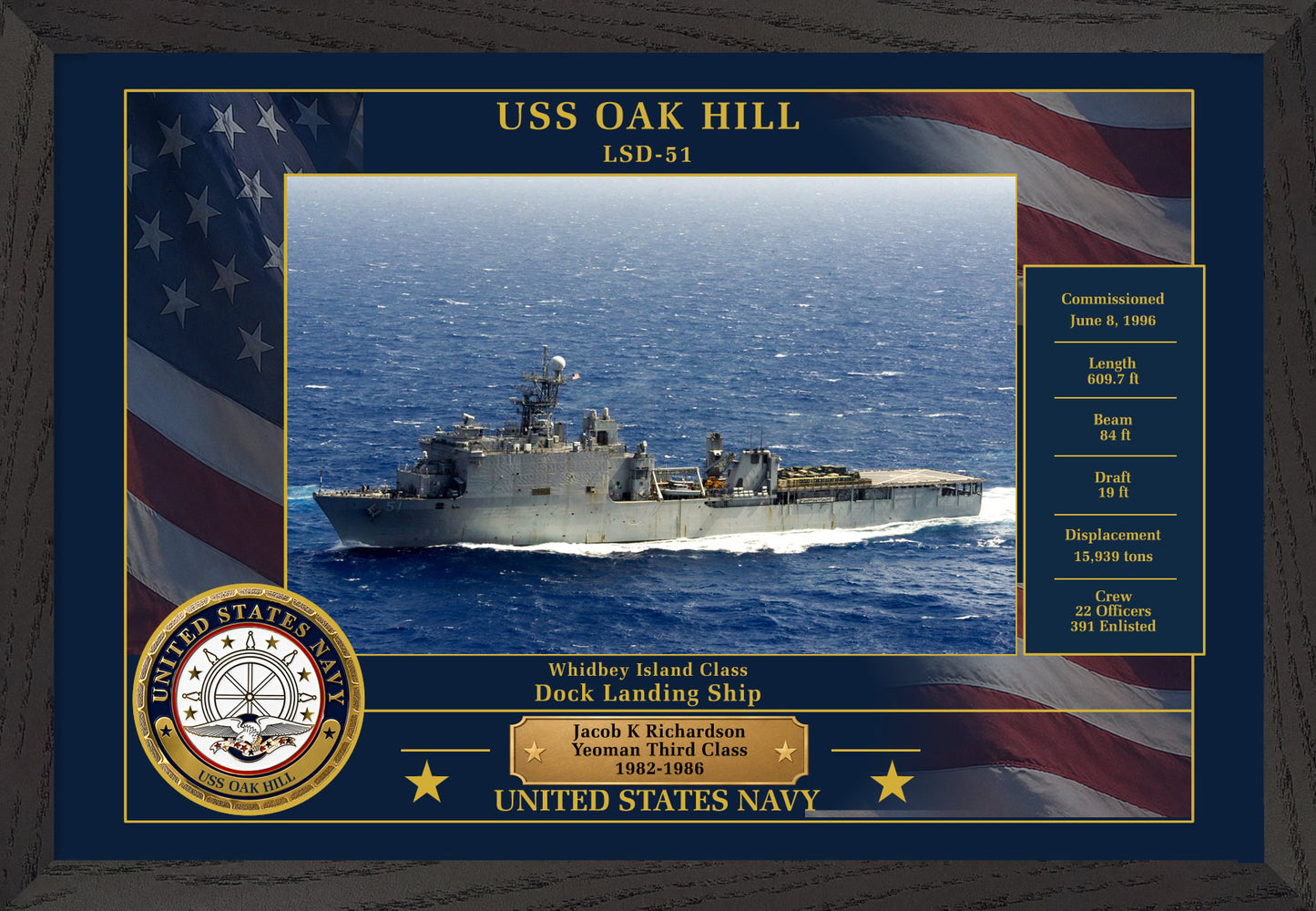 USS Oak Hill LSD-51 Framed Patriotic Photo