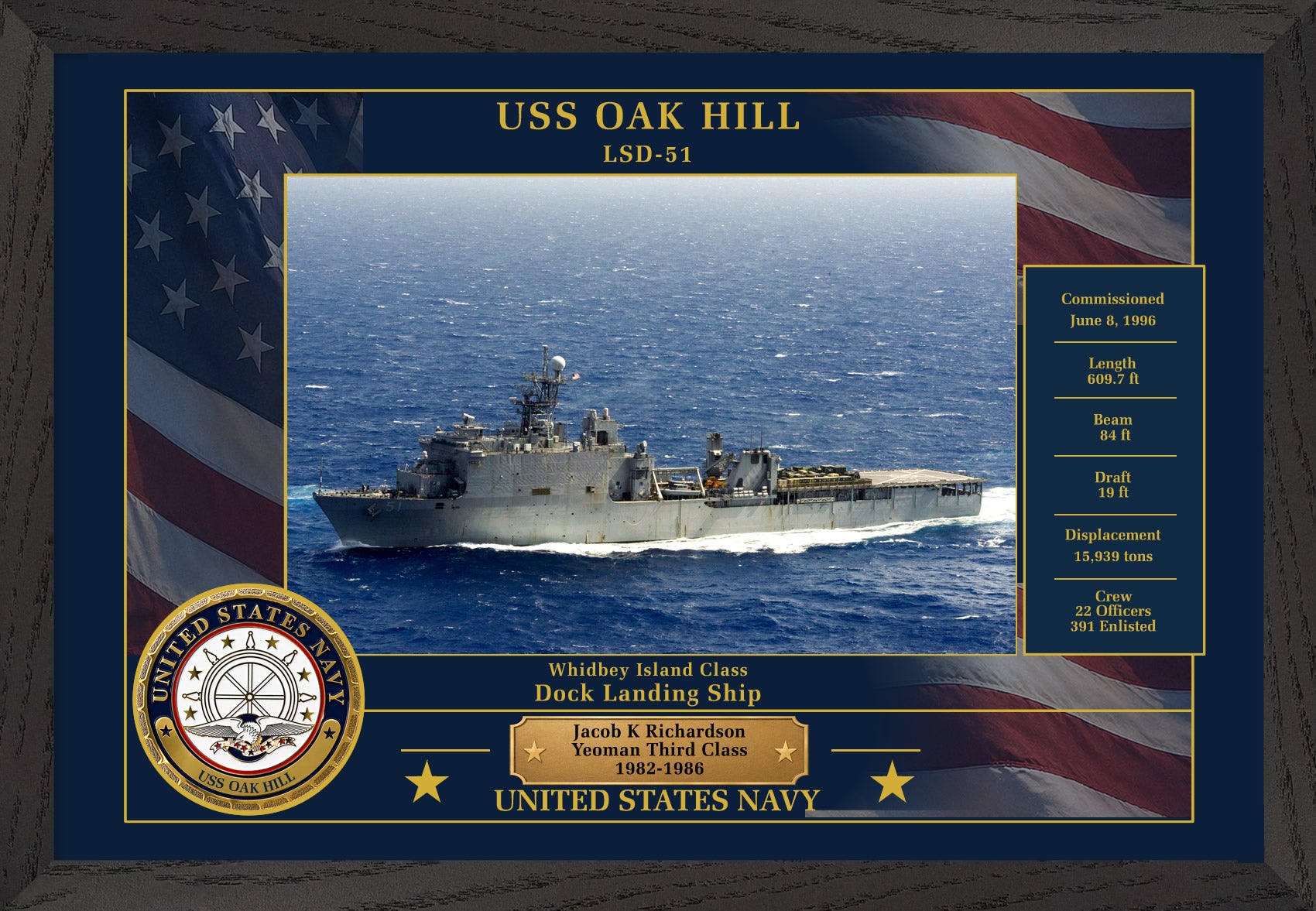 USS Oak Hill LSD-51 Framed Patriotic Photo