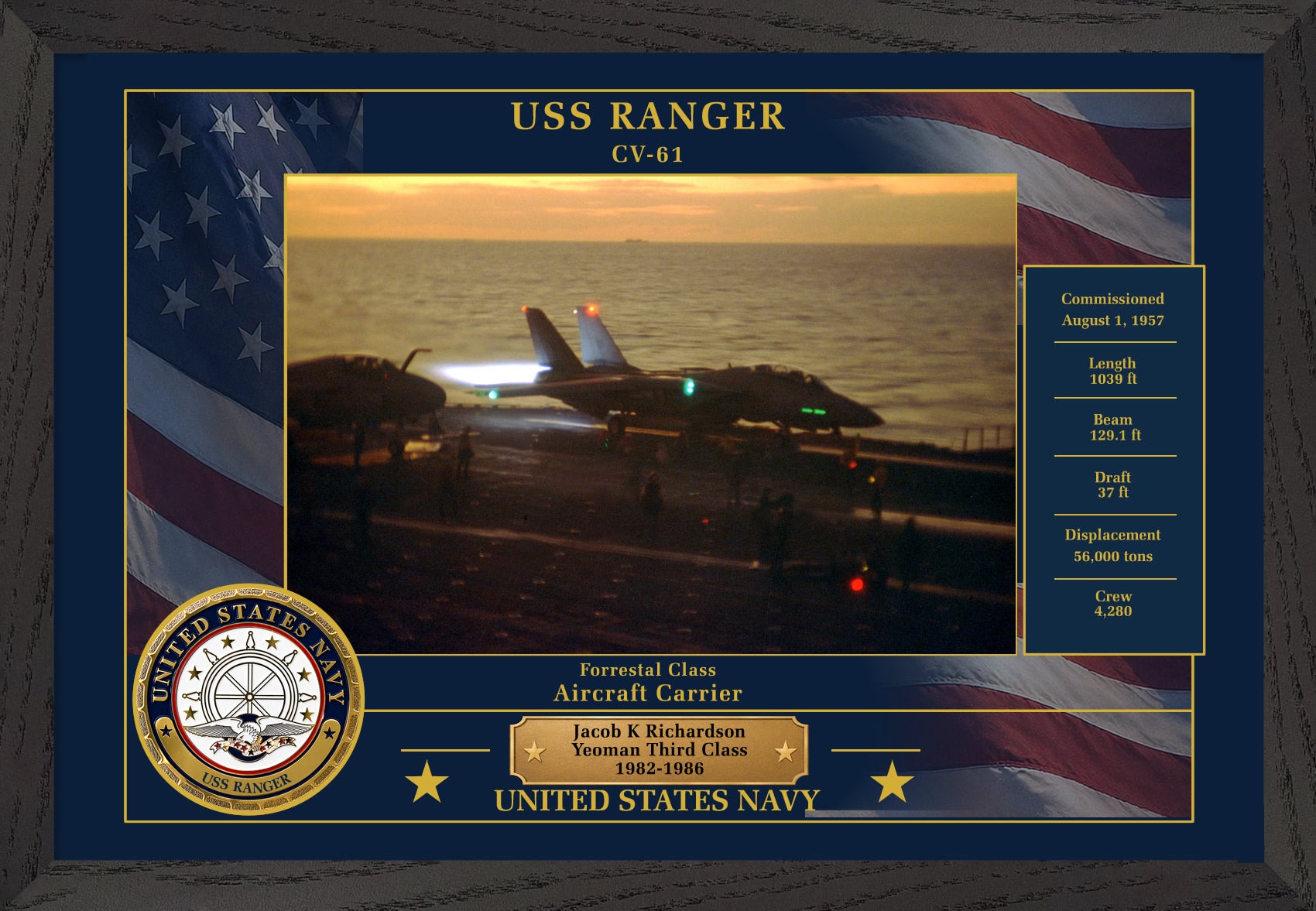 USS Ranger CV-61 Framed Patriotic Photo