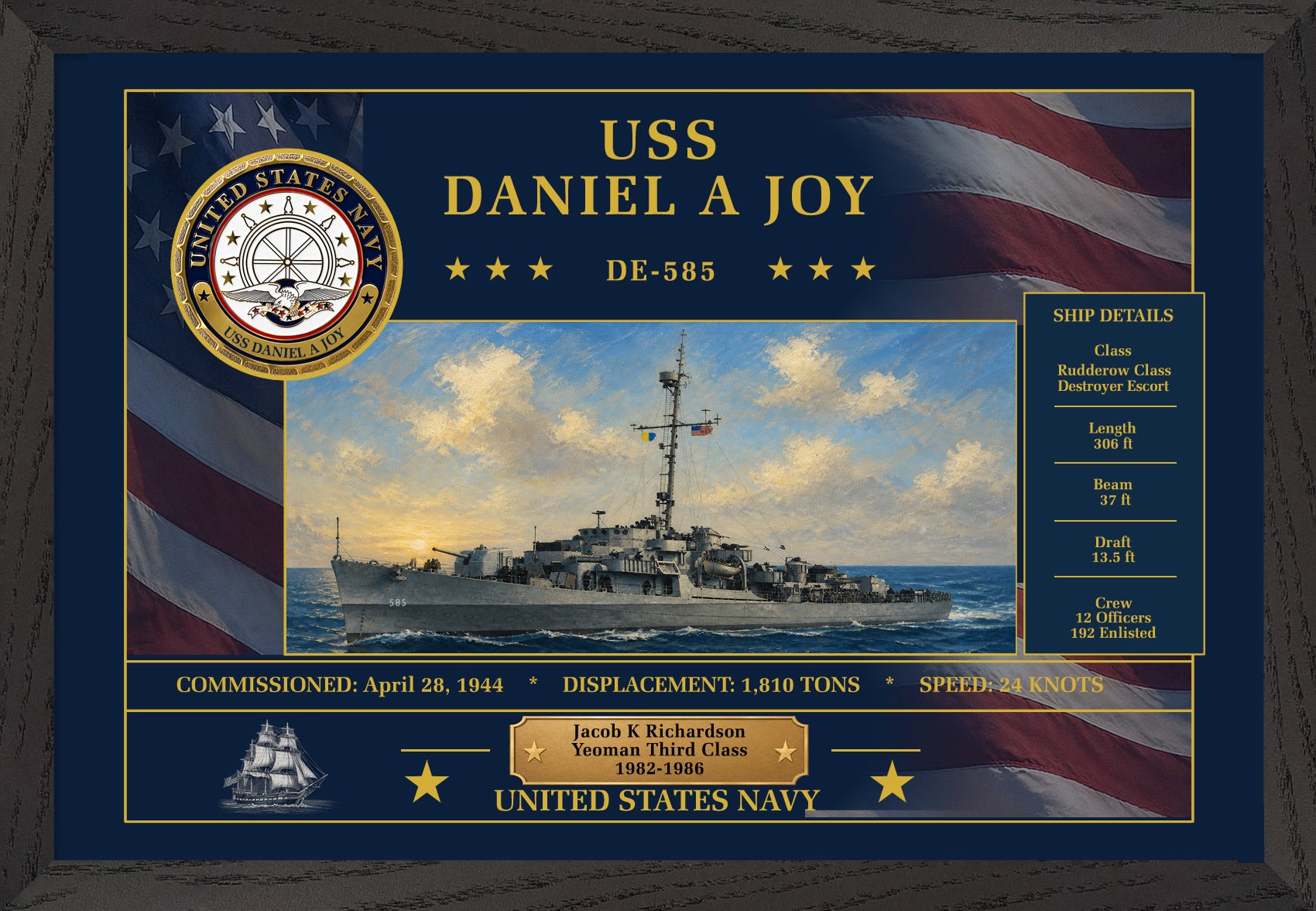 USS Daniel A Joy DE-585 Framed Patriotic Art