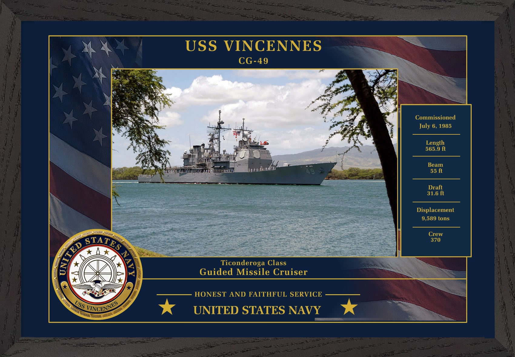 USS Vincennes CG-49 Framed Patriotic Photo