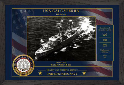 USS Calcaterra DER-390 Framed Patriotic Photo