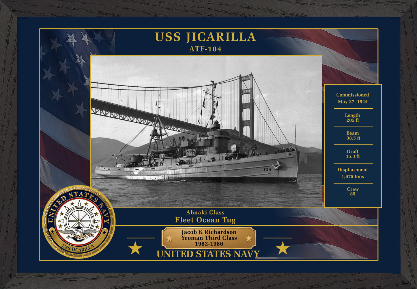 USS Jicarilla ATF-104 Framed Patriotic Photo