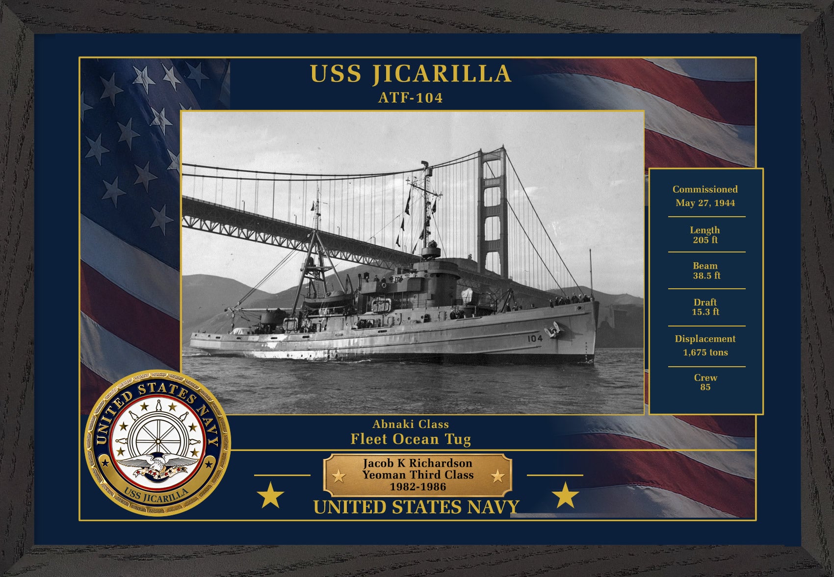 USS Jicarilla ATF-104 Framed Patriotic Photo
