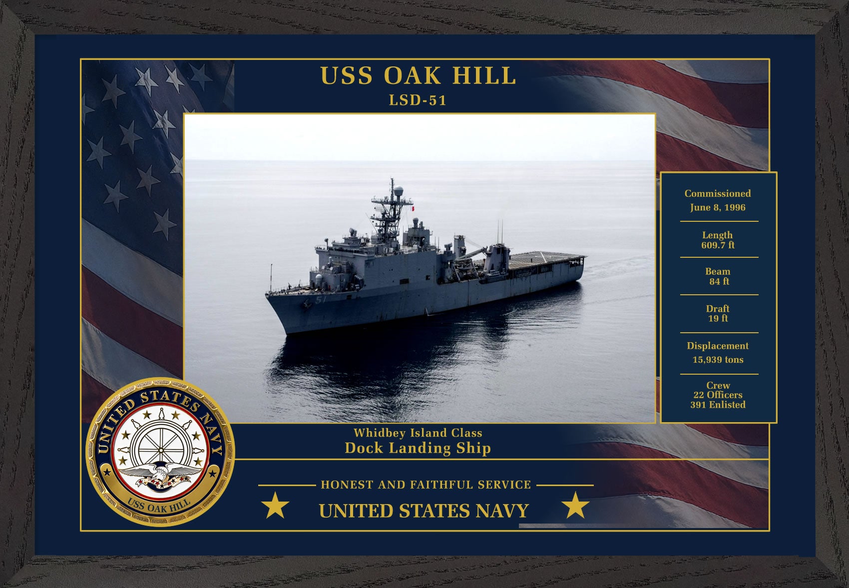 USS Oak Hill LSD-51 Framed Patriotic Photo
