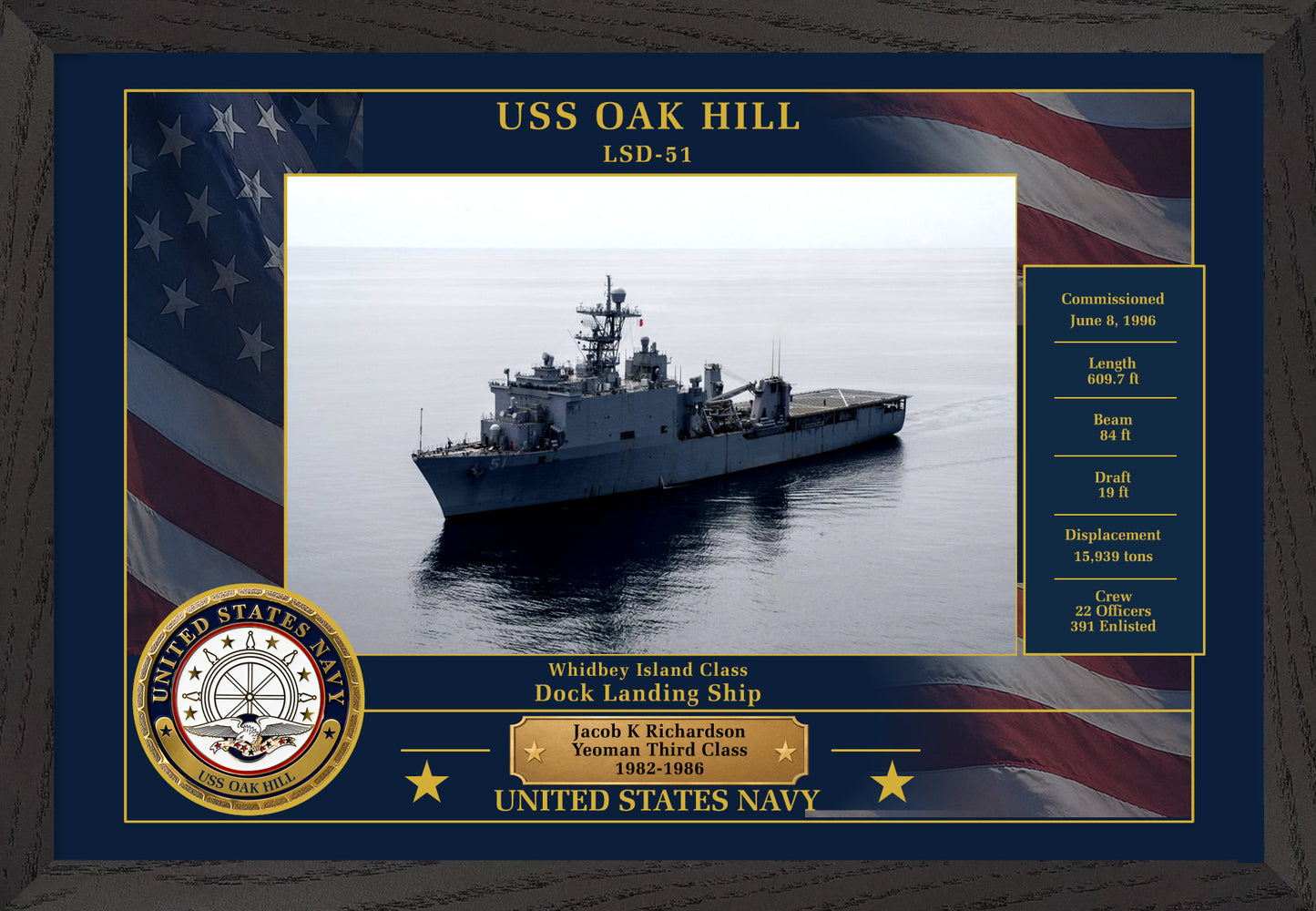 USS Oak Hill LSD-51 Framed Patriotic Photo