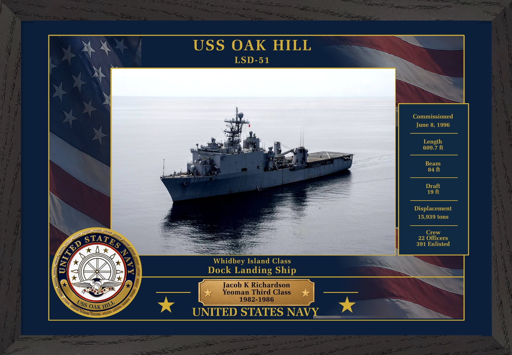 USS Oak Hill LSD-51 Framed Patriotic Photo
