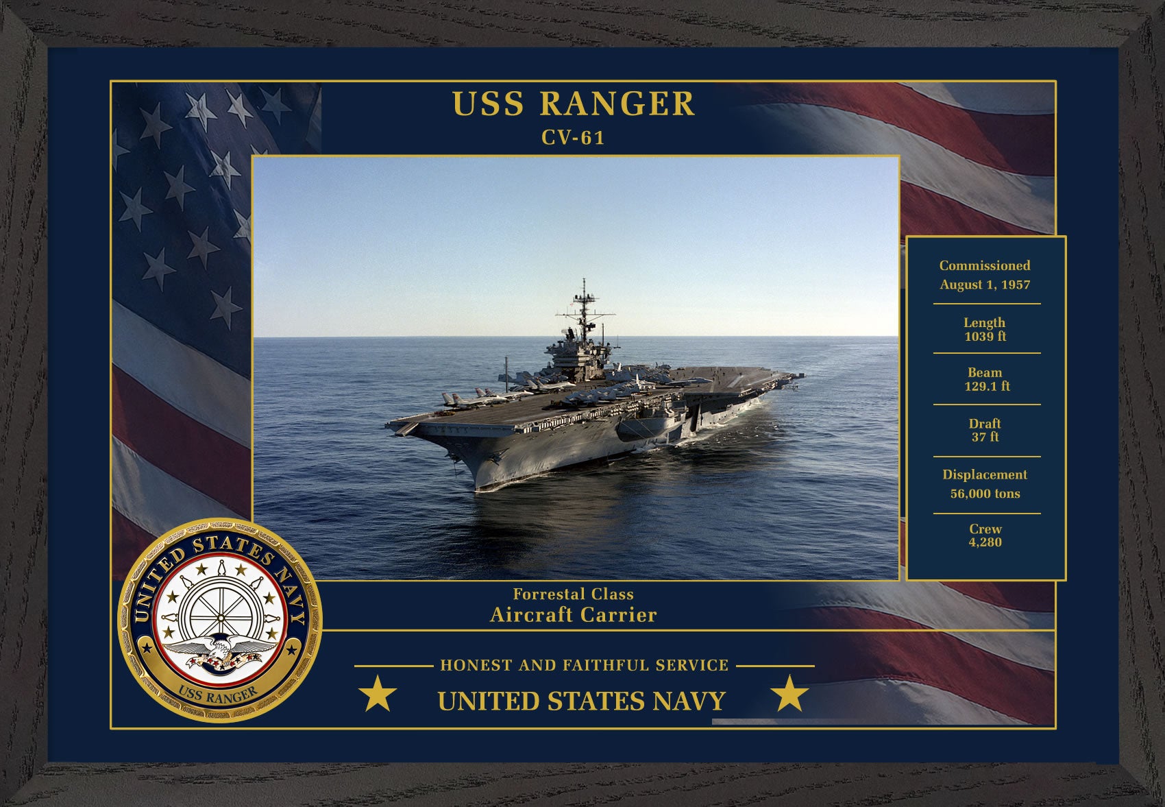 USS Ranger CV-61 Framed Patriotic Photo