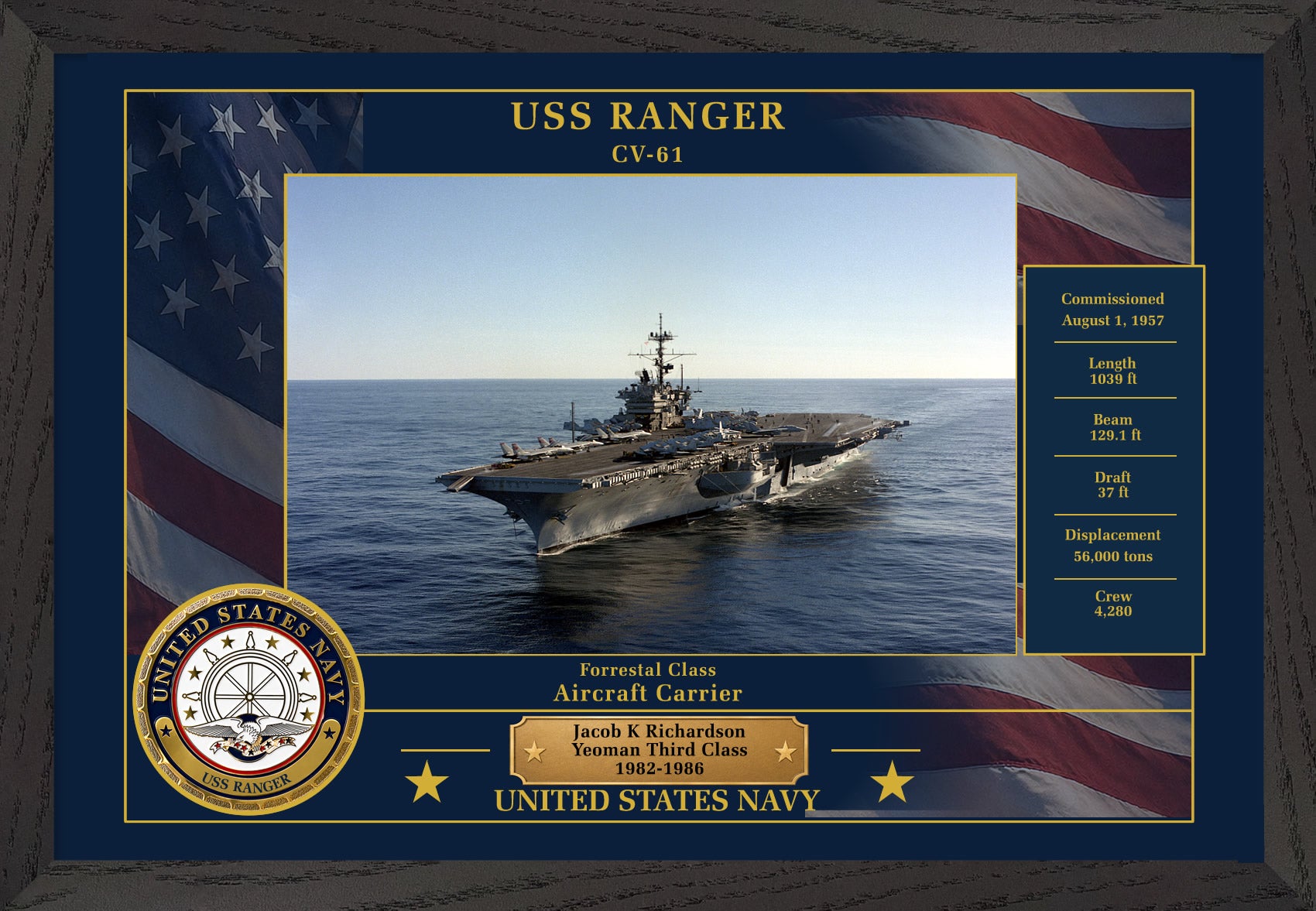 USS Ranger CV-61 Framed Patriotic Photo