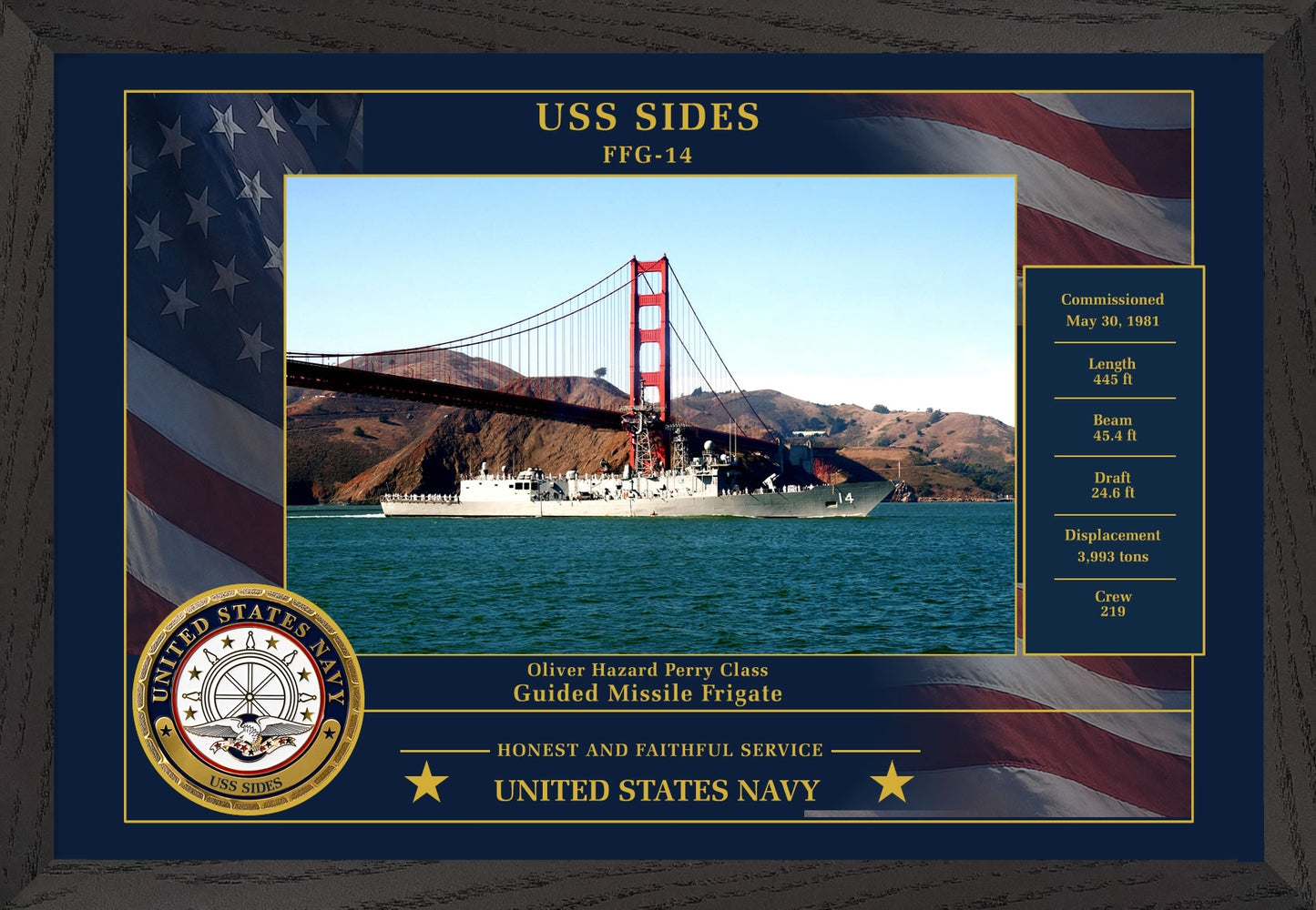 USS Sides FFG-14 Framed Patriotic Photo